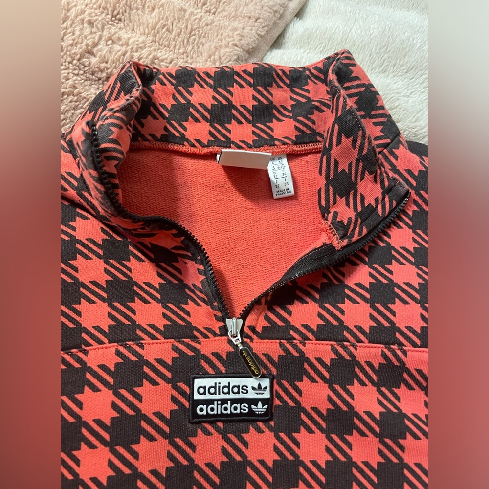 EUC Adidas Quarter Zip Houndstooth Sweatshirt - Picture 2 of 5